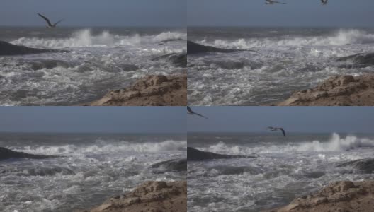 大西洋大浪翻越悬崖，慢动作高清在线视频素材下载