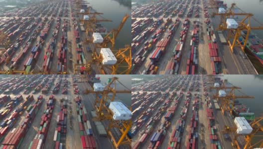 鸟瞰图工业港口与集装箱船高清在线视频素材下载