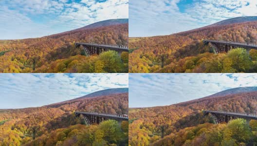 延时拍摄:日本青森市Hakkoda红叶森林的日仓桥高清在线视频素材下载