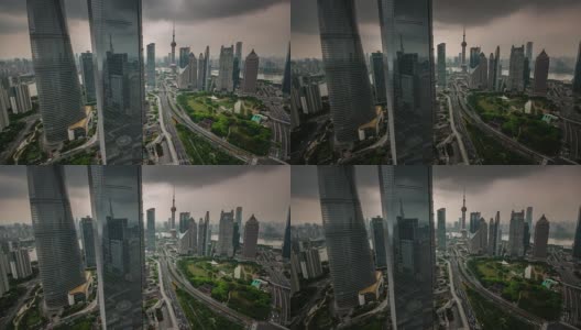 中国上海市区风暴天空屋顶交通道路全景4k时间推移高清在线视频素材下载