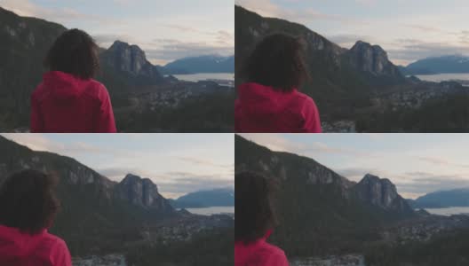 冒险女人在加拿大山上徒步旅行高清在线视频素材下载