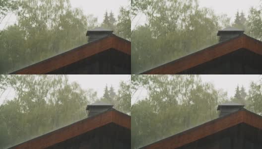 大雨倾泻在屋顶上高清在线视频素材下载