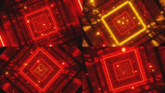 无缝循环旋转图形飞进正方形的红色隧道高清在线视频素材下载