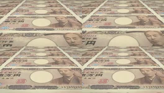 1万日元的钞票在屏幕上滚动，现金钱，循环高清在线视频素材下载