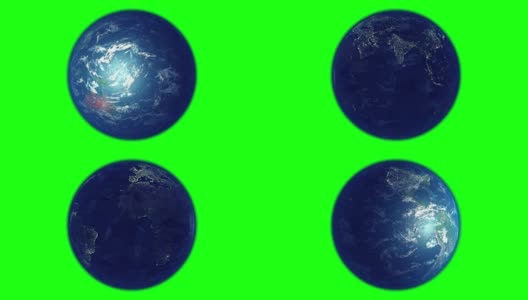 地球自转绿色背景，无缝循环，3D动画。高清在线视频素材下载