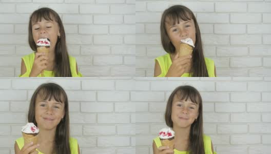 孩子吃冰淇淋。高清在线视频素材下载