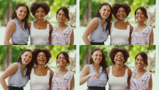 夏日公园里快乐的女人或朋友的肖像高清在线视频素材下载