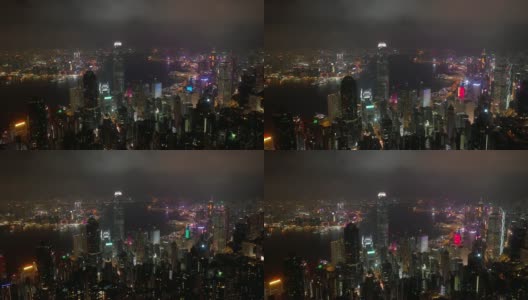 夜光香港市景维多利亚湾空中全景4k高清在线视频素材下载