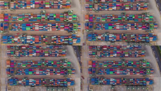 新加坡城市白天时间著名的集装箱码头港口高空俯仰全景4k时间间隔高清在线视频素材下载