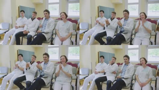 医疗队在医院开会时大笑高清在线视频素材下载