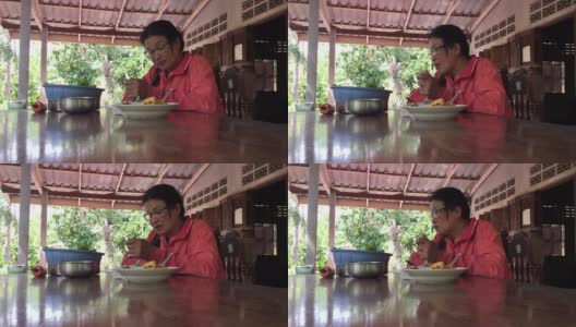 在家里吃午饭的亚洲女人高清在线视频素材下载