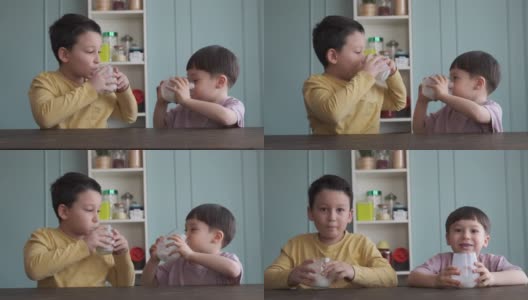 可爱的孩子喝牛奶健康骨骼高清在线视频素材下载