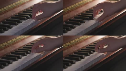 近距离的手弹钢琴高清在线视频素材下载