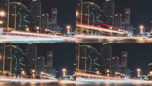 T/L PAN夜间北京交通的低角度视图高清在线视频素材下载