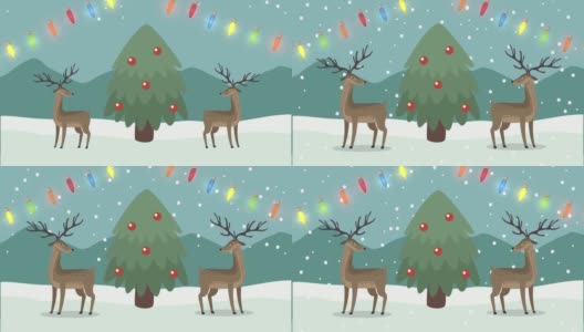 圣诞树和驯鹿雪景高清在线视频素材下载