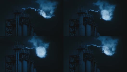 月亮出现在工业建筑上高清在线视频素材下载