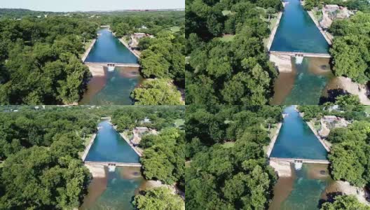美国德克萨斯州奥斯汀巴顿斯普林斯的平衡架向下看巴顿溪奥斯汀景点高清在线视频素材下载