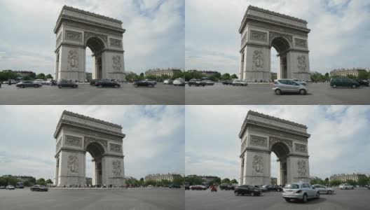 夏日里，巴黎凯旋门周围的交通状况高清在线视频素材下载