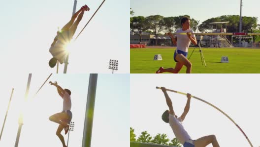 高清:年轻运动员撑杆跳高的超级慢动作镜头高清在线视频素材下载