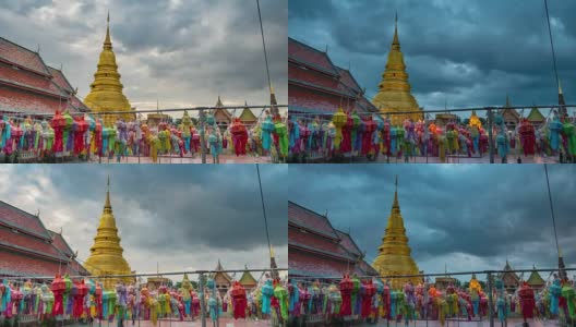 时光流逝:泰国哈旁猜佛寺的五彩灯饰高清在线视频素材下载