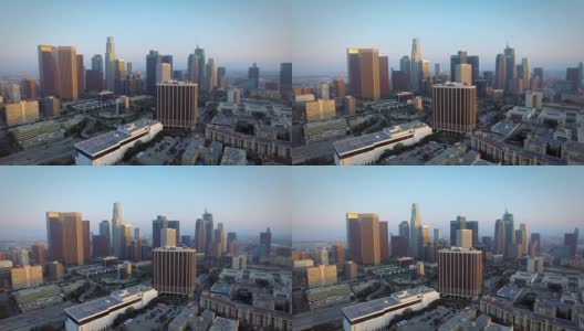 从左到右，夕阳西下的加州洛杉矶市区高清在线视频素材下载