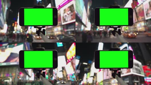 在纽约时代广场，人们在绿屏上挤来挤去高清在线视频素材下载