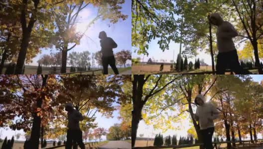 人们在秋天日出时跑步高清在线视频素材下载