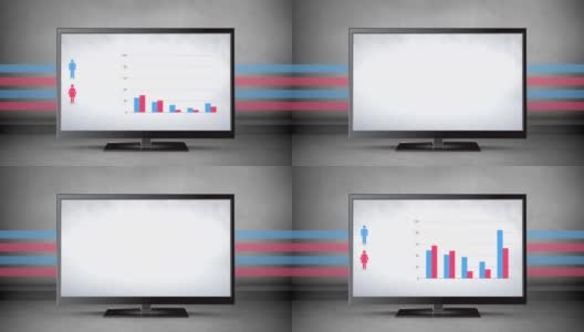 带有男性和女性图标和值的条形图出现在平板屏幕上高清在线视频素材下载