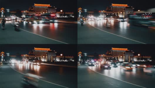 中国西安古城墙附近交通的时间推移高清在线视频素材下载