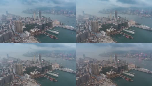 4K时间推移:香港维多利亚港的白天到夜晚的黄昏高清在线视频素材下载