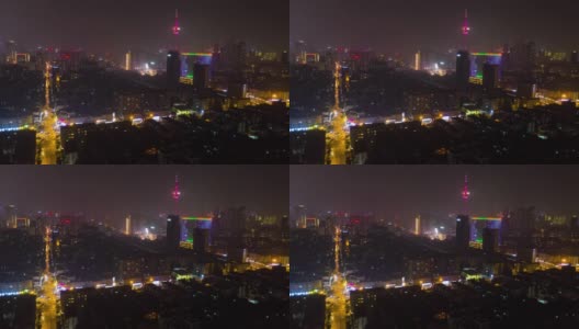 夜光成都市著名电视塔区交通街道十字路口航拍延时全景4k中国高清在线视频素材下载