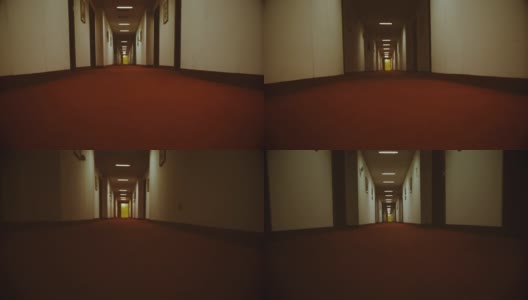 POV视角进入黑暗的酒店走廊:幽灵般的主题高清在线视频素材下载