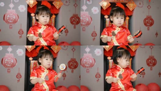 小女孩在家庆祝春节高清在线视频素材下载