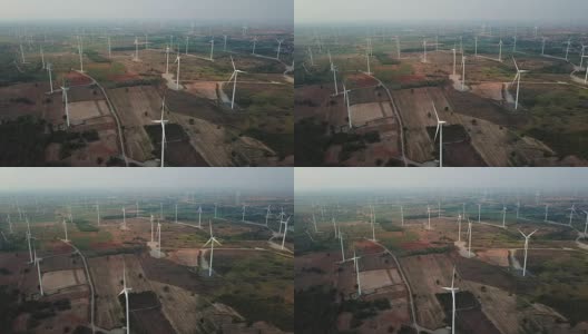 鸟瞰图的风力涡轮机农场高清在线视频素材下载