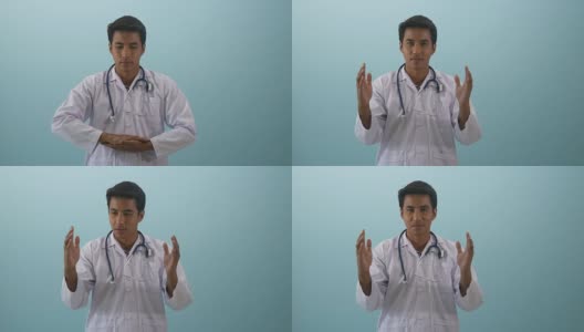 肖像医生脸上的表情，张开的手高清在线视频素材下载