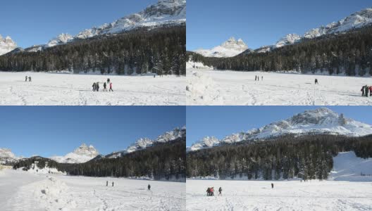 意大利，被冰雪覆盖的米苏里纳湖高清在线视频素材下载