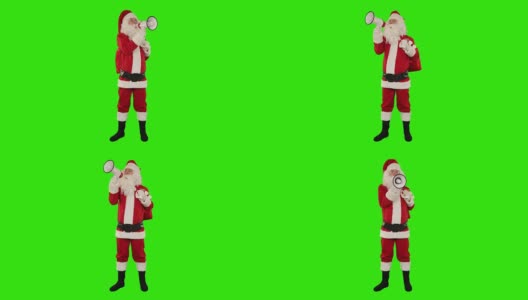 圣诞老人用扩音器，绿幕高清在线视频素材下载