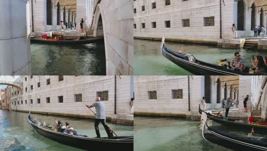 威尼斯运河上从桥下经过的贡多拉高清在线视频素材下载