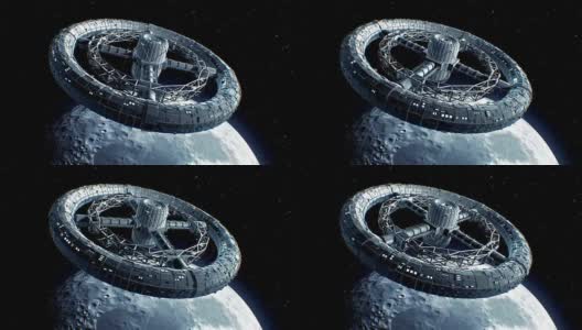 月球背景上的巨大科幻环面高清在线视频素材下载