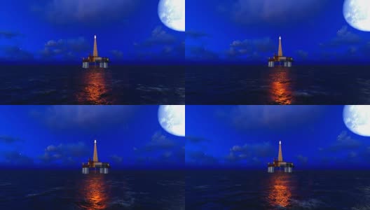 钻机油和美丽的月亮高清在线视频素材下载