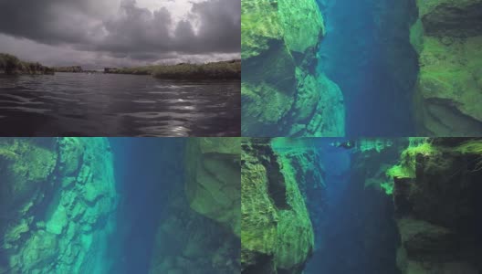 浮潜在冰岛西尔弗拉裂缝清澈冰冷的水中高清在线视频素材下载