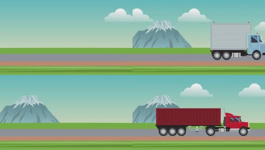 货车经过高速公路高清动画高清在线视频素材下载