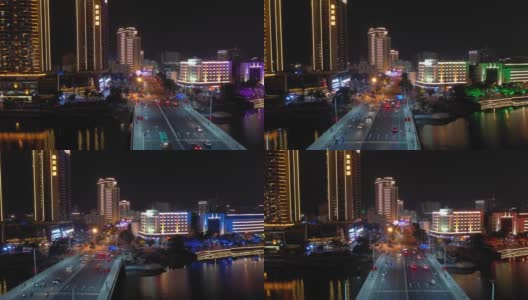 夜光三亚城市景观交通街道航拍全景4k中国海南高清在线视频素材下载