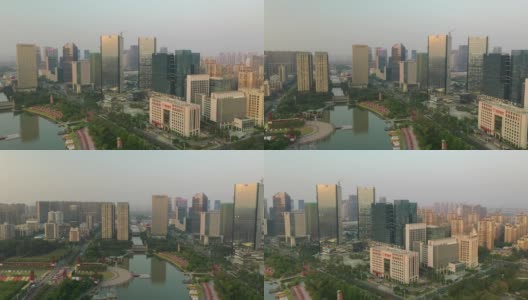 日落时分佛山市中心市中心航拍全景4k中国高清在线视频素材下载