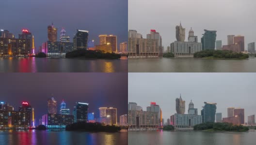 雨天澳门城著名酒店湾全景4k时间推移中国高清在线视频素材下载