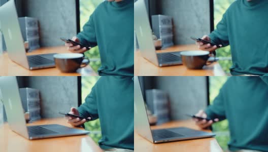 男人们在咖啡馆用笔记本电脑工作高清在线视频素材下载