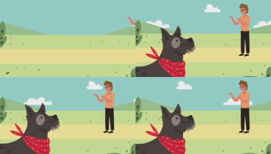 人与狗在公园动画高清在线视频素材下载