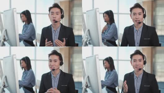 亚洲男性自信地支持服务代表对着镜头说话高清在线视频素材下载