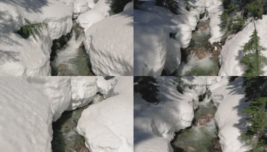 雪景中新鲜的山泉水流动缓慢高清在线视频素材下载