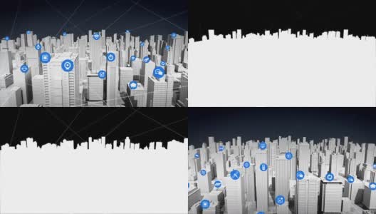 智慧城市的各种事物传感器图标，连接物联网技术。高清在线视频素材下载
